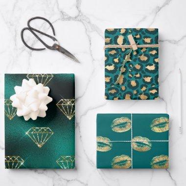 Teal and Gold Wrapping Paper Sheets