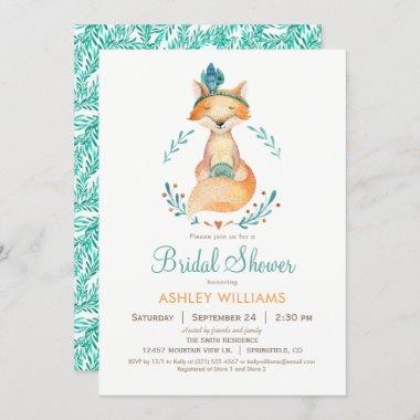Teal and Orange Fox Bridal Shower Invitations