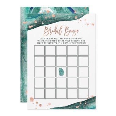 Teal and Rose Gold Geode Bridal Shower Bingo Game Invitations