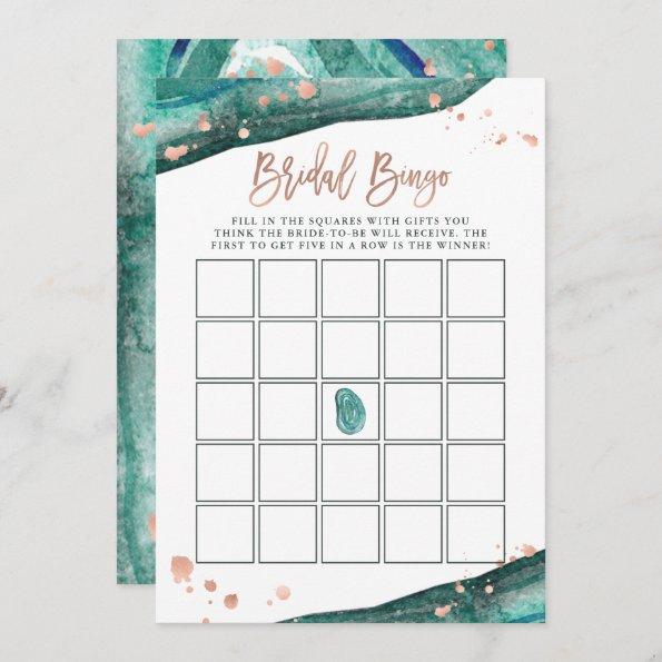 Teal and Rose Gold Geode Bridal Shower Bingo Game Invitations