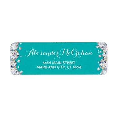Teal and Silver Diamond Glitter Return Address Label