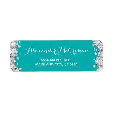 Teal and Silver Diamond Glitter Return Address Label