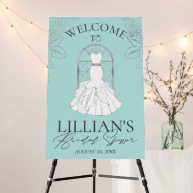 Teal and Silver Dress Bridal Shower Welcome Sign