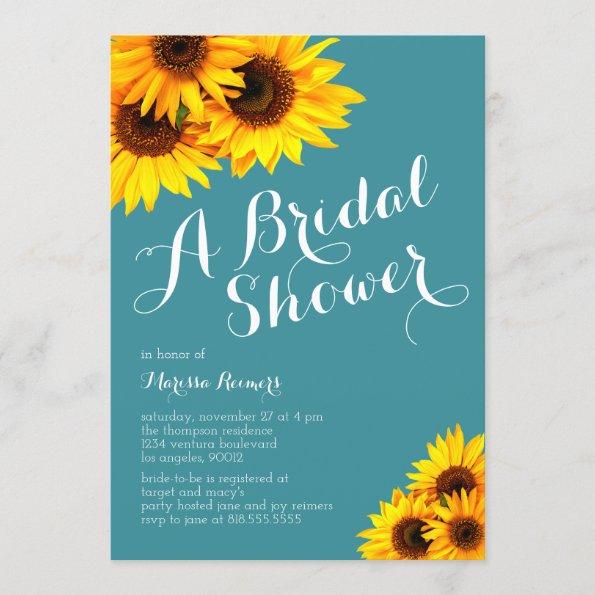Teal and Yellow Sunflowers Bridal Shower Invitations