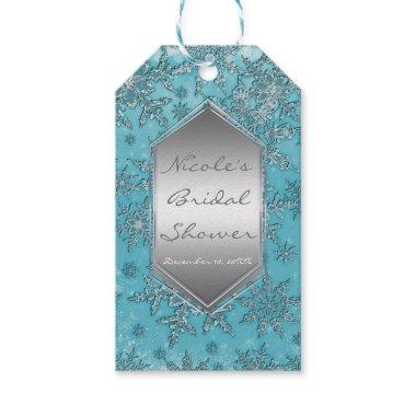 Teal Aqua Snowflakes Winter Wonderland Party Gift Tags