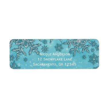 Teal Aqua Snowflakes Winter Wonderland Party Label