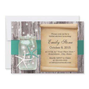 Teal Belt Starfish & Mason Jar Wood