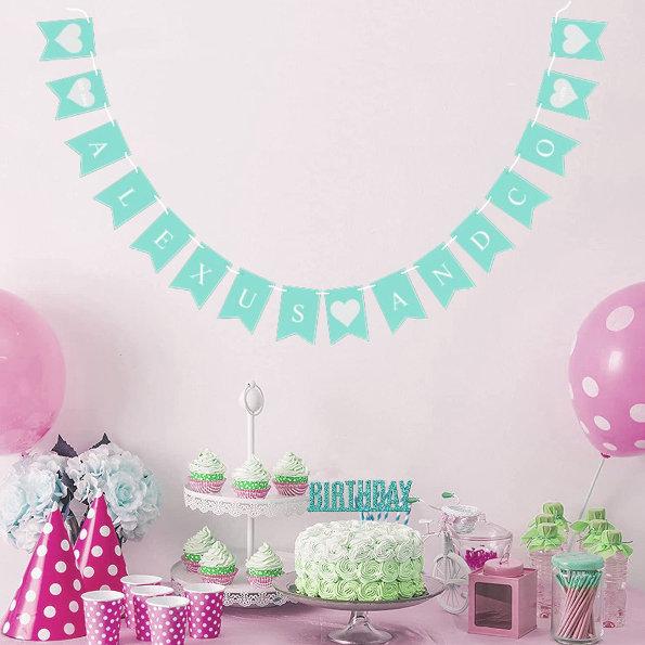 Teal Birthday Bridal Shower Party Personalized Bunting Flags