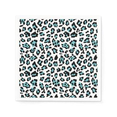 Teal Black Leopard Animal Print Pattern Paper Napkins