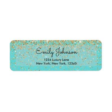 Teal Blue and Faux Glitter Sparkle Address Label