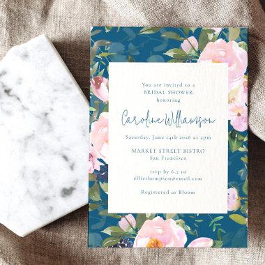 Teal Blue and Pink Botanical Florals Bridal Shower Invitations