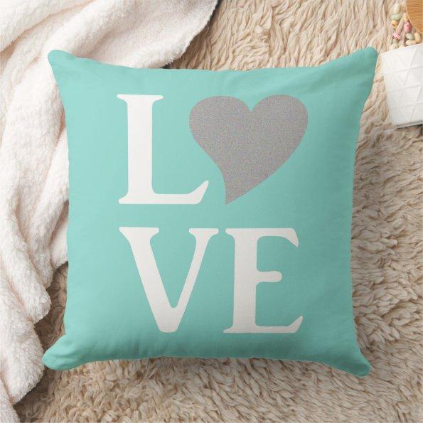 Teal Blue And Silver Love Party Celebration Decor Throw Pillow