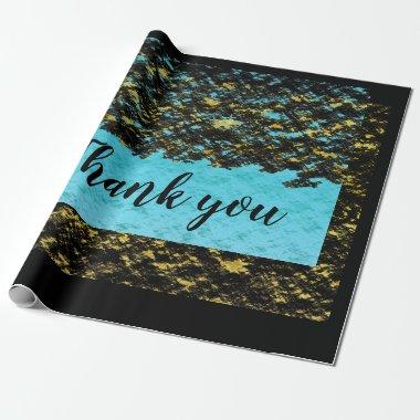 Teal Blue Black Abstract Gift Wrap Thank You