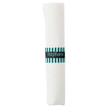 Teal Blue Black Stripes Custom Name  Napkin Bands