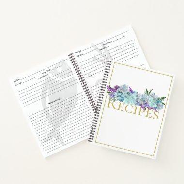 Teal Blue Bouquet Kitchen Shower Personal Recipe Notebook
