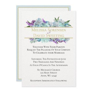 Teal Blue Bouquet Tradition Wedding Suite Ceremony Invitations