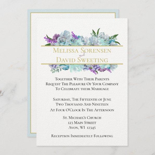 Teal Blue Bouquet Tradition Wedding Suite Ceremony Invitations