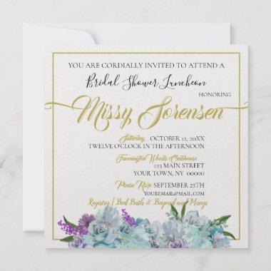 Teal Blue Bouquet Wedding Suite Bridal Shower Invitations