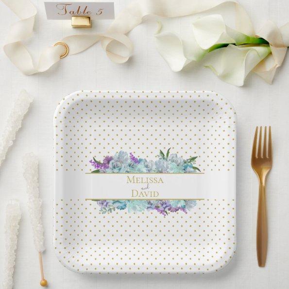 Teal Blue Bouquet Wedding Suite Reception Party Paper Plates