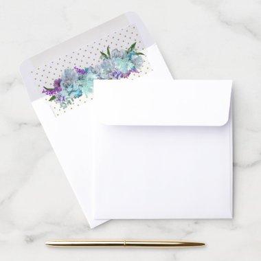 Teal Blue Bouquet Wedding Suite Shower Party Envelope Liner