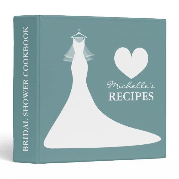 Teal blue bridal shower cookbook recipe binder