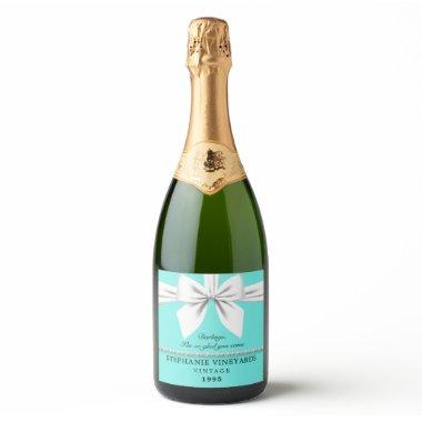 Teal Blue Fancy Tiffany Birthday Vintage Custom Sparkling Wine Label