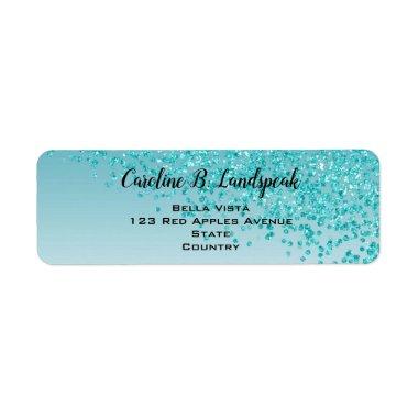 Teal Blue Glitter Modern Gradient Return Address Label