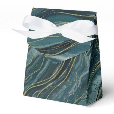 Teal Blue Gold Abstract Watercolor Wedding Favor Boxes