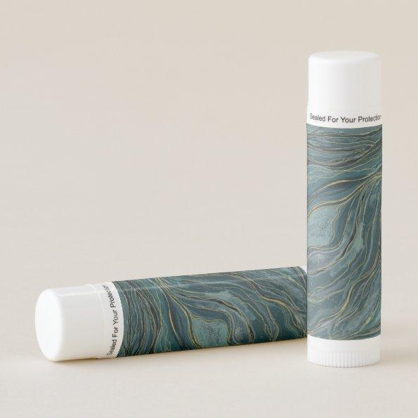 Teal Blue Gold Abstract Watercolor Wedding Lip Balm