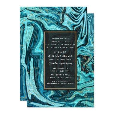 Teal Blue & Gold Chic Swirl Modern