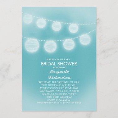 teal blue romantic lanterns bridal shower Invitations