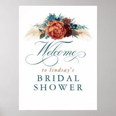 Teal Blue Rust Terracotta Bridal Shower Welcome Poster