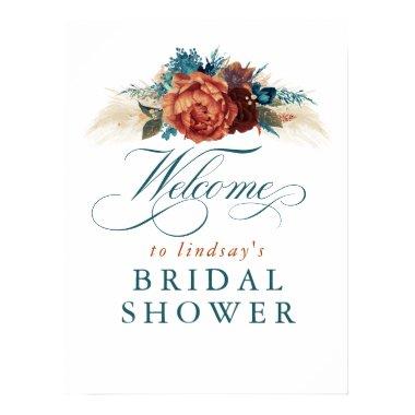 Teal Blue Rust Terracotta Bridal Shower Welcome Poster