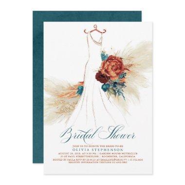 Teal Blue Terracotta Floral Boho