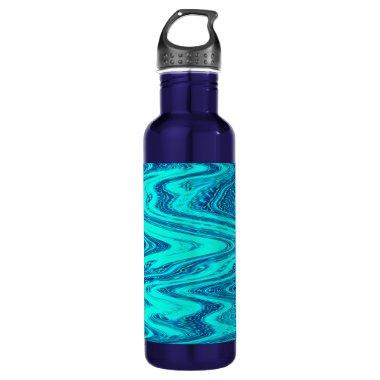 Teal Blue Waves Abstract Modern Artsy Cute Stainless Steel Water Bottle