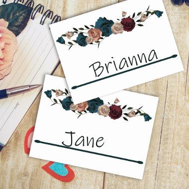 Teal, Burgundy, Beige Roses Name Place Invitations