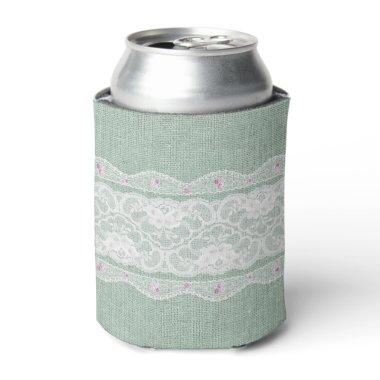 Teal Burlap and Lace Can Cooler