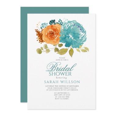 Teal Burnt Orange Terracotta Floral