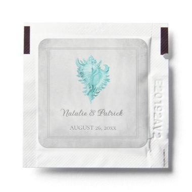 Teal Conch Shell Wedding Hand Sanitizer Packet