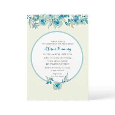 Teal Dusty Blue Rose Watercolor