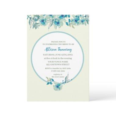 Teal Dusty Blue Rose Watercolor Bridal Shower Invitations