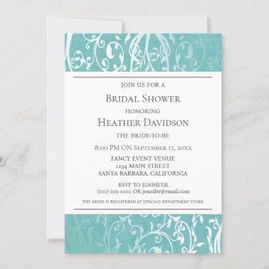 Teal Elegant Flourish Bridal Shower Invite