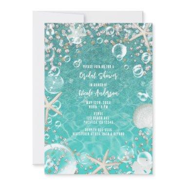 Teal Enchanted Sea Starfish & Bubbles Bridal Invitations