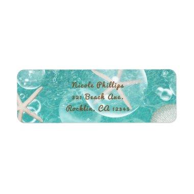 Teal Enchanted Sea Starfish & Bubbles Ocean Party Label