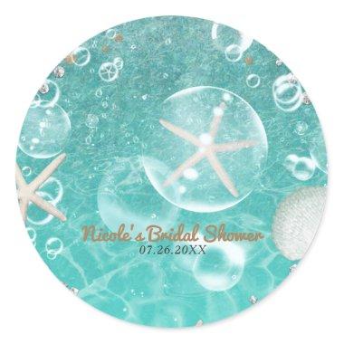 Teal Enchanted Sea Starfish & Bubbles Party Favor Classic Round Sticker