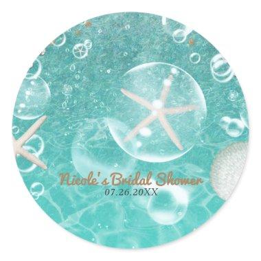 Teal Enchanted Sea Starfish & Bubbles Party Favor Classic Round Sticker