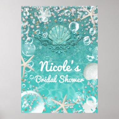Teal Enchanted Starfish & Bubbles Banner Poster
