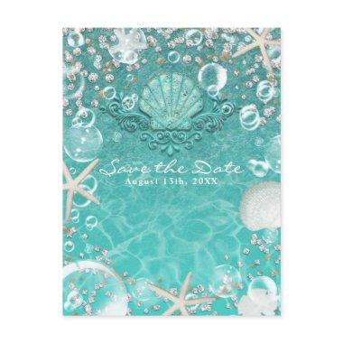 Teal Enchanted Starfish & Bubbles Save the Date Announcement PostInvitations