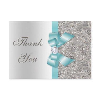 Teal Faux Bow Silver Diamonds Thank You