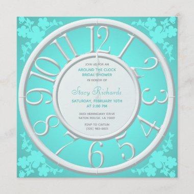 Teal Floral Around the Clock Bridal Shower Invite